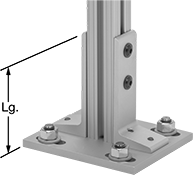 Image of ProductInUse. Front orientation. Contains Annotated. T-Slotted Framing and Fittings. Feet for T-Slotted Framing, Base Plates, For Single Rails.