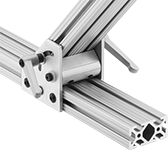 Image of ProductInUse. Front orientation. T-Slotted Framing and Fittings. T-Slotted Framing Brackets, Heavy Duty Pivoting Brackets with Sleeve Bearings for Double and Quad Rails, Locking Inline.