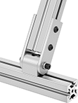 Image of ProductInUse. Perpendicular with Straight Arms. Front orientation. T-Slotted Framing and Fittings. T-Slotted Framing Brackets, Heavy Duty Pivoting Brackets with Sleeve Bearings for Single Rails, Perpendicular, Straight Arms.