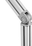 Image of ProductInUse. Inline. Front orientation. T-Slotted Framing and Fittings. T-Slotted Framing Brackets, Heavy Duty Pivoting Brackets with Ball Bearings for Single Rails, Inline, Straight Arms.