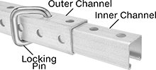 Image of Product. Front orientation. Contains Annotated. Strut Channel Framing and Fittings. Telescoping Strut Channel.