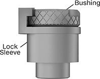 Image of System. Front orientation. CrossSection view. Contains Annotated. Drill Bushing Lock Sleeves. Lock Sleeves for Removable Drill Bushings.