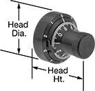 Image of Product. Front orientation. Contains Annotated. Indicating Knobs. Turn Counting, Style 1—Ribbed Grip.