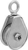 Image of Product. Front orientation. Pulleys. Hanging Pulleys for Rope—For Horizontal Pulling, Style D.