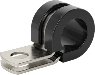 Image of Product. Back orientation. Snug-Fit Vibration-Damping Loop Clamp, 321 Stainless Steel with Neoprene Cushion, 3/8" ID.