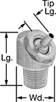 Image of Product. Front orientation. Contains Annotated. Coolant Nozzles. High-Pressure Machine-Mount Coolant Nozzles with Threaded Connection, 1,500 psi Maximum Pressure.