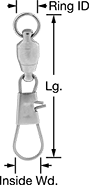 Image of Product. Front orientation. Contains Annotated. Swivels. Split Ring-to-Snap Miniature Ball Bearing Swivels—Not for Lifting.