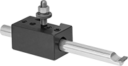 Image of System. Shown with Lathe Tool (Sold Separately). Front orientation. Lathe Post Tool Holders. Strong-Hold Round-Shank Tool Holders for Quick-Change Lathe Tool Posts.
