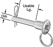 Image of Product. Front orientation. Contains Annotated. Quick-Release Pins. Double-Locking Quick-Release Pins with Cotter Pin, 5/64" Dia. Stainless Steel Hairpin Cotter Pin, Split Ring.