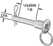 Image of Product. Front orientation. Contains Annotated. Quick-Release Pins. Double-Locking Quick-Release Pins with Cotter Pin, 5/64" Dia. Stainless Steel Hairpin Cotter Pin, Split Ring.