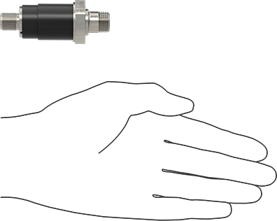 Image of Product. Side1 orientation. Contains SizingReference. Pressure Transmitter, 4-20mA Output, 4-Pole Micro M12 Plug, 0-50 PSI.