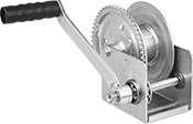 Image of Product. Open Winch with Left-Side Handle. Front orientation. Winches. Hand Winches for Wire Rope—For Lifting, Open Body, Left-Side Handle.