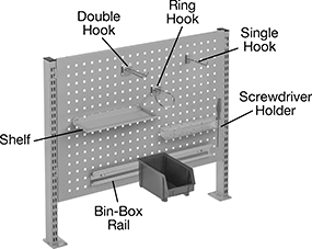 Image of ProductInUse. Front orientation. Contains Annotated. Pegboards. Pegboards for Workbenches.