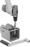 Image of ProductInUse. Front orientation. Winches. Drill-Wind Precise-Positioning Hand Winches for Wire Rope—For Horizontal Pulling.