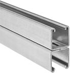 Image of Product. Front orientation. Strut Channel Framing and Fittings. Back-to-Back Stacked Strut Channel, Slotted Hole—1 1/8" Long Slot × 9/16" Wide Slot.