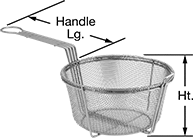 Image of Product. Front orientation. Contains Annotated. Parts Baskets. Steel Round Parts Baskets, Tapered Baskets with Pan Handle.