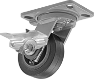 Image of Product. Swivel with Right Side Brake. Front orientation. Right-Side Brake. Kingston Casters with Rubber Wheels, Swivel with Brake.