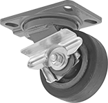 Image of Product. Swivel with Left Side Brake. Front orientation. Left-Side Brake. Kingston Casters with Rubber Wheels, Swivel with Brake.