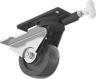 Image of Product. Swivel with Right Side Brake and Swivel Lock. Front orientation. Right-Side Brake. Kingston Casters with Rubber Wheels, Swivel with Brake and Swivel Lock.