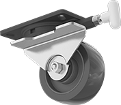 Image of Product. Swivel with Left Side Brake and Swivel Lock. Front orientation. Left-Side Brake. Kingston Casters with Rubber Wheels, Swivel with Brake and Swivel Lock.