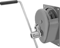 Image of Product. Front orientation. Winches. Wall-Mount Heavy Duty Hand Winches for Wire Rope—For Lifting, Fully-Enclosed Body.