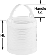 Image of Product. Front orientation. Contains Annotated. Parts Baskets. Acid-Resistant Plastic Round Parts Baskets, Straight Baskets with Loop Handle.