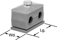 Image of Product. Front orientation. Contains Annotated. Routing Clamps. Multiline Weld-On Vibration-Damping Block Routing Clamps.