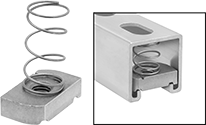Image of Product. Front orientation. Contains Inset. Strut Channel Framing and Fittings. Spring-Loaded Strut Channel Nuts.