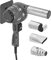 Image of Product. Front orientation. Heat Guns. Heat Guns with Adjustable Stand and Nozzle Sets, 9 Temperature Settings—Temperature Control Dial.