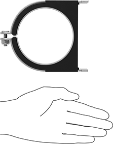 Image of Product. Side1 orientation. Contains SizingReference. Strut-Mount Vibration-Damping Routing Clamp, with TPE Rubber Cushion, 316 Stainless Steel, 3-5/8" ID.