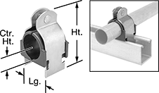 Image of Product. Front orientation. Contains Annotated, Inset. Strut Channel Framing and Fittings. Vibration-Damping Strut Channel Routing Clamps.
