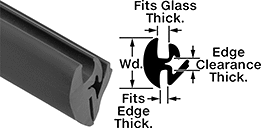 Image of Product. Front orientation. Contains Annotated, MultipleImages. Edge Seals. Push-On Edge Seals with Glass Locking Slot, Style A.