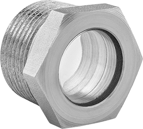 Image of Product. Front orientation. Steel Sight for Clear Liquid, 1-1/2 NPT Male.