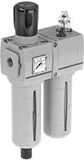 Image of Product. Front orientation. Compressed Air Filter/Regulator/Lubricators. Aventics Modular Compressed Air Filter/Regulator/Lubricators (FRLs) , Stacked Components.