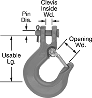 Image of Product. Front orientation. Contains Annotated. Hooks. Clevis, Not for Lifting.