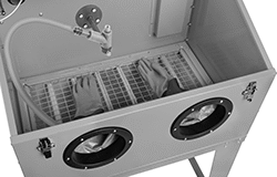 Image of ProductInUse. Shown Installed in a Cabinet. Front orientation. Abrasive Blasting Gun Mounts. Abrasive Blasting Gun Mounts for Abrasive Blasting Cabinets.