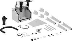 Image of System. Shown Unassembled. Front orientation. Abrasive Blasting Cabinets. Light Duty Abrasive Blasting Cabinets.