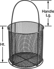 Image of Product. Loop Handle. Front orientation. Contains Annotated. Parts Baskets. Made-to-Order Stainless Steel Round Parts Baskets.