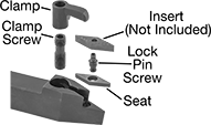 Image of System. Front orientation. Exploded view. Contains Annotated. Lathe Tool Insert Holders. Turning Lathe Tool Insert Holders, MVVN Insert Holder.