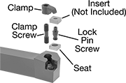Image of System. Front orientation. Contains Annotated. Lathe Tool Insert Holders. Turning Lathe Tool Insert Holders, MCRN Insert Holder.