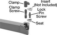 Image of System. Front orientation. Exploded view. Contains Annotated. Lathe Tool Insert Holders. Turning Lathe Tool Insert Holders, MWLN Insert Holder.