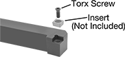 Image of System. Parts for S-Code Holders. Front orientation. Exploded view. Contains Annotated. Lathe Tool Insert Holder Replacement Parts. Parts for Carbide Insert Holders.
