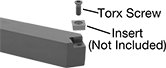 Image of System. Front orientation. Exploded view. Contains Annotated. Lathe Tool Insert Holders. Turning Lathe Tool Insert Holders, SSDC Insert Holder.