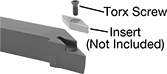 Image of System. Front orientation. Exploded view. Contains Annotated. Lathe Tool Insert Holders. Turning Lathe Tool Insert Holders, SVJB Insert Holder.