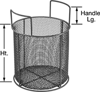 Image of Product. Dual-Grip Handle. Front orientation. Contains Annotated. Parts Baskets. Made-to-Order Stainless Steel Round Parts Baskets.