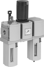 Image of Product. Front orientation. Compressed Air Filter/Regulator/Lubricators. Festo Modular Compressed Air Filter/Regulator/Lubricators (FRLs) , Inline Components.