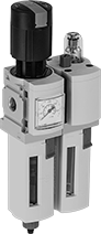 Image of Product. Front orientation. Compressed Air Filter/Regulator/Lubricators. Festo Modular Compressed Air Filter/Regulator/Lubricators (FRLs) , Stacked Components.