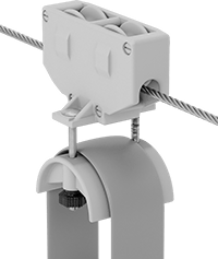 Image of ProductInUse. Front orientation. Cable and Hose Trolleys. Wire-Rope-Travel Hoist Cable and Hose Trolleys , For Flat Cable, Style F.