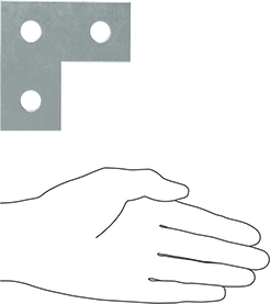 Image of Product. Side1 orientation. Contains SizingReference. Strut Channel Bracket, Elbow, Zinc-Plated Steel, 3-1/2" Long.