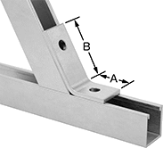 Image of ProductInUse. Front orientation. Contains Annotated. Strut Channel Framing and Fittings. Corner Strut Channel Brackets, Style 19.